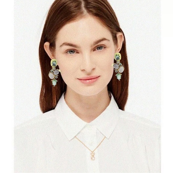 ALEXIS BITTAR • Clip On Enamel Inlaid Green Drop Crystal Encrusted Earrings - Picture 2 of 9